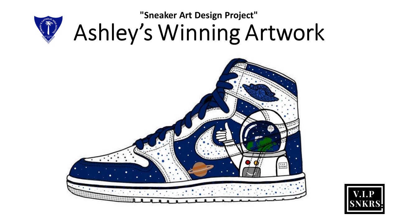 A custom design of the Jordan 1 sneaker for the Youth Kickstart sneaker design competition